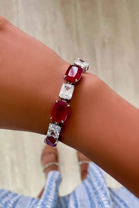 PRERTO_Purple Rhinestones, Stones Ruby Tennis Necklace Set _Online_at_Aza_Fashions