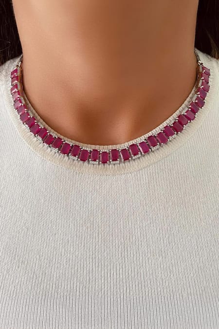 Prerto Ruby Purple Tennis Necklace Set 