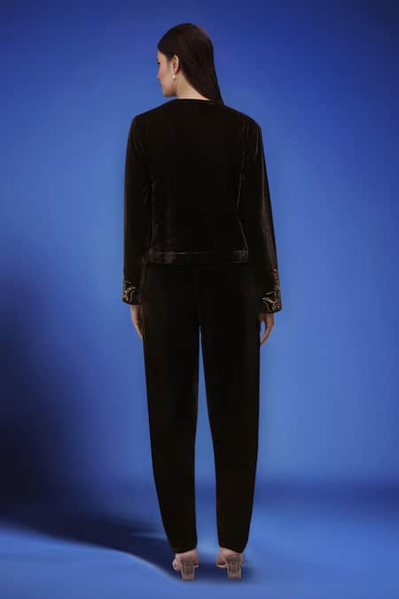 Samyukta Singhania Black Velvet Embroidered Jacket & Pant Set 