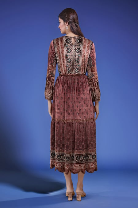 Samyukta Singhania Pink Printed Dress With Belt 