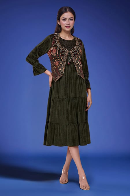 Samyukta Singhania Embroidered Jacket Dress Set 