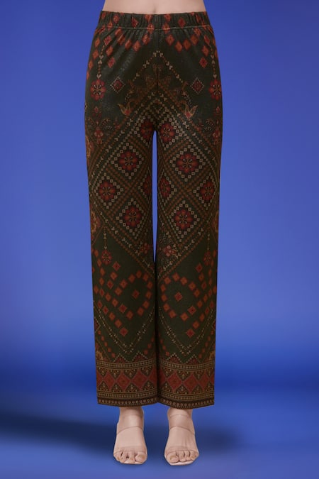 Buy_Samyukta Singhania_Green Polyester Split V-neck Printed Kurta Pant Set 