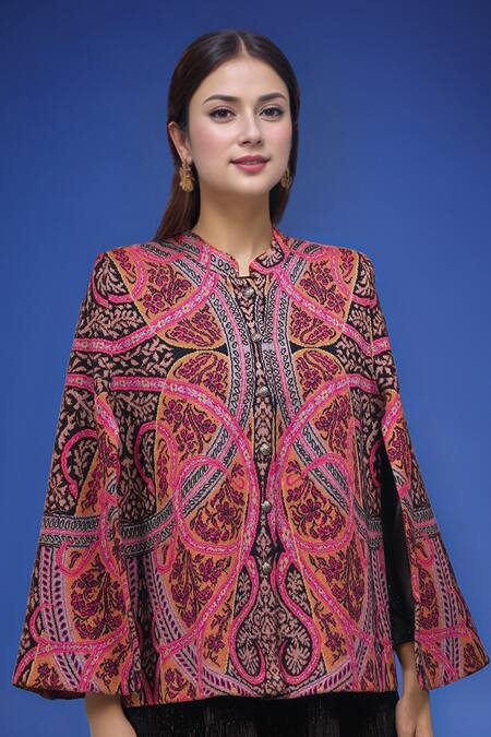 Naintara Bajaj_Multi Color Round Neck Embroidered Cape _at_Aza_Fashions