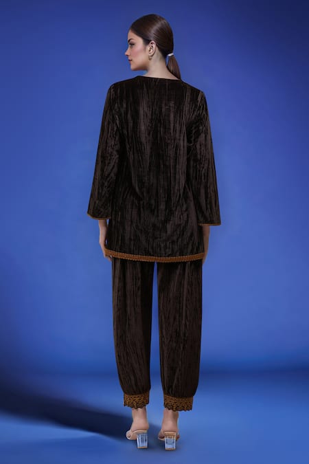 Samyukta Singhania Black Velvet Kurta & Pant Set 