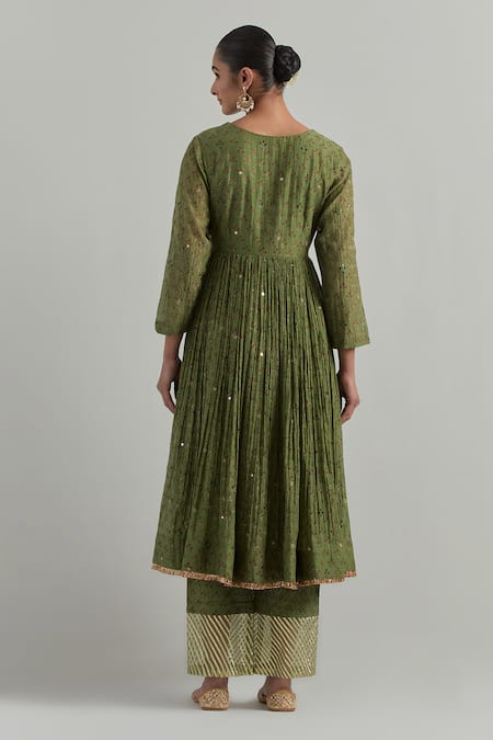 Ikshita Choudhary Green Block Printed Anarkali Set 