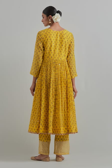 Ikshita Choudhary Yellow Block Printed Anarkali Set 