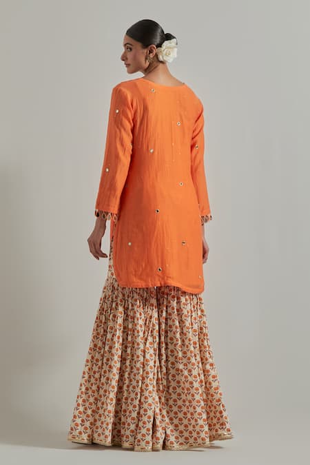 Ikshita Choudhary Orange Block Printed Kurta Gharara Set 
