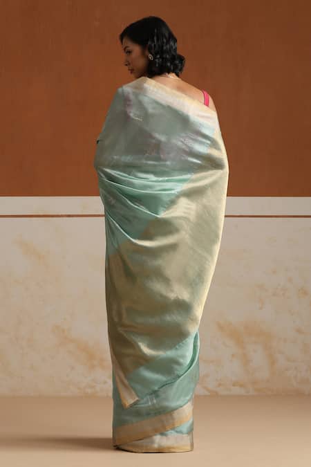 Weaver Story Chanderi Aqua Blue Saree With Running Blouse