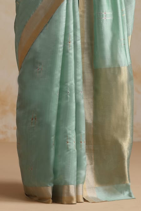 Shop Weaver Story Aqua Chanderi Embroidery Blue Saree With Running Blouse Online at Aza Fashions Shop_Weaver Story_Aqua Chanderi Embroidery Blue Saree With Running Blouse _Online_at_Aza_Fashions
