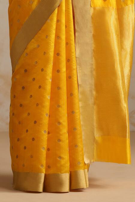Buy_Weaver Story_Yellow Chanderi Saree With Running Blouse _Online_at_Aza_Fashions