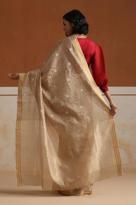Weaver Story Dusty Grey Chanderi Saree With Running Blouse 