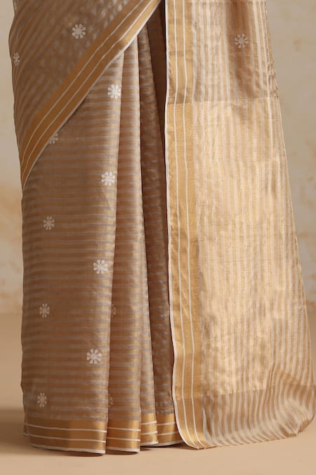 Buy_Weaver Story_Gray Chanderi Embroidery Dusty Grey Saree With Running Blouse _Online_at_Aza_Fashions