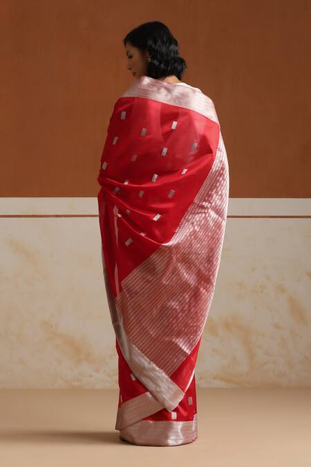 Weaver Story Red Chanderi Designer Saree With Running Blouse 