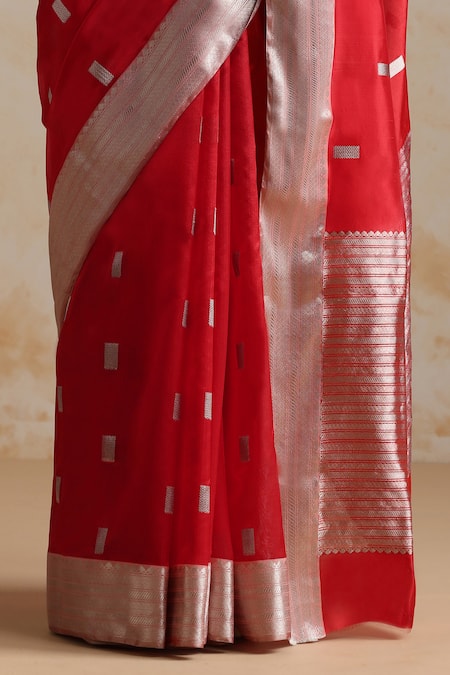 Shop_Weaver Story_Red Chanderi Designer Saree With Running Blouse _Online_at_Aza_Fashions