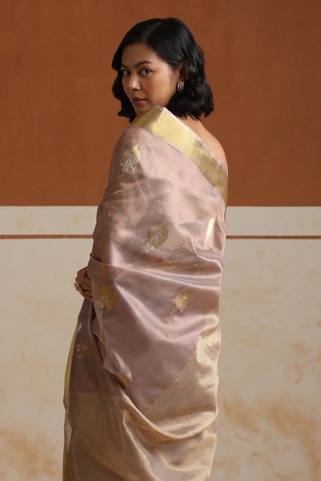 Weaver Story_Purple Chanderi Embroidery Light Mauve Saree With Running Blouse _Online_at_Aza_Fashions