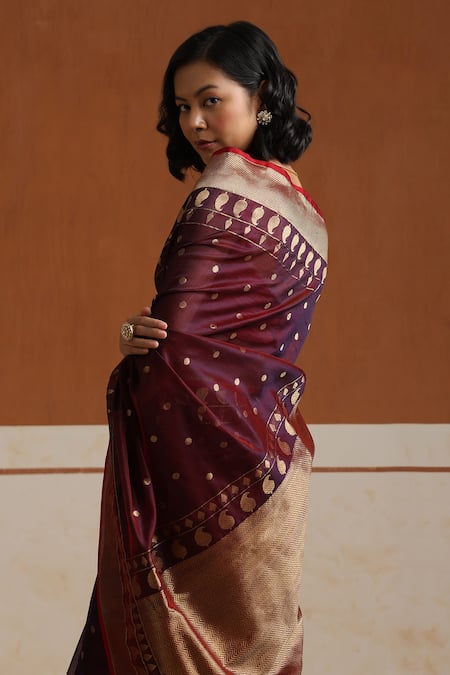 Buy_Weaver Story_Purple Chanderi Zari Plum Saree With Running Blouse _Online_at_Aza_Fashions