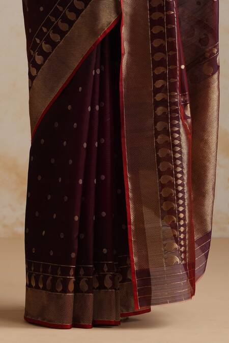 Shop_Weaver Story_Purple Chanderi Zari Plum Saree With Running Blouse _Online_at_Aza_Fashions