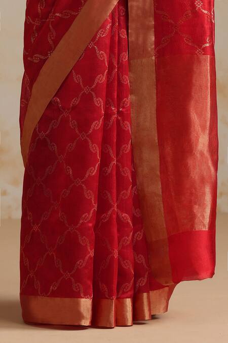 Shop_Weaver Story_Red Chanderi Embroidery Designer Saree With Running Blouse_Online_at_Aza_Fashions