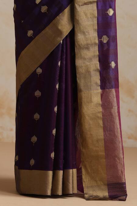 Weaver Story_Purple Chanderi Embroidery Plum Saree With Running Blouse_Online_at_Aza_Fashions
