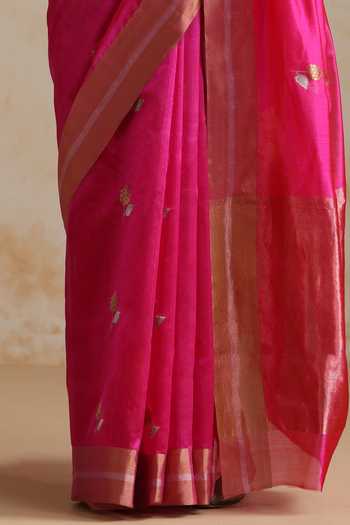 Buy_Weaver Story_Pink Chanderi Embroidery Hot Saree With Running Blouse_Online_at_Aza_Fashions