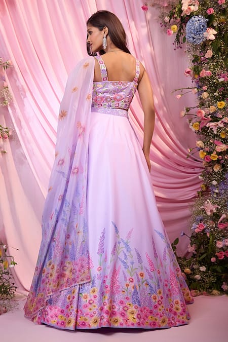 Shop Label Priyanka Kar Purple Embroidery Sweetheart Neck Floral Hand Lehenga Set at Aza Fashions Shop_Label Priyanka Kar_Purple Embroidery Sweetheart Neck Floral Hand Lehenga Set _at_Aza_Fashions