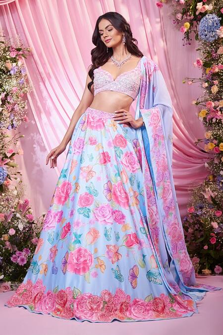 Buy Label Priyanka Kar Blue Georgette Embroidery, Sequins Sweetheart Neck Floral Hand Lehenga Set Online at Aza Fashions Buy_Label Priyanka Kar_Blue Georgette Embroidery, Sequins Sweetheart Neck Floral Hand Lehenga Set _Online_at_Aza_Fashions