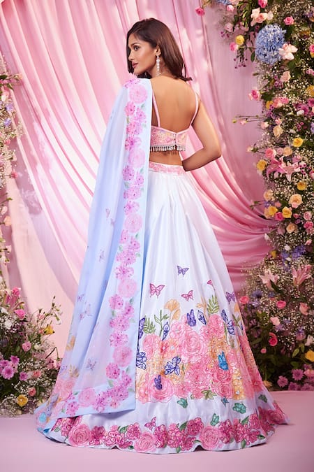 Shop Label Priyanka Kar Blue Satin, Georgette Sequins, Embroidery Round Neck Floral Lehenga Set at Aza Fashions Shop_Label Priyanka Kar_Blue Satin, Georgette Sequins, Embroidery Round Neck Floral Lehenga Set _at_Aza_Fashions