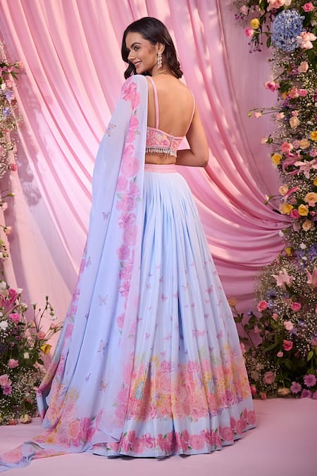 Label Priyanka Kar Floral Hand Embroidered Lehenga Set 
