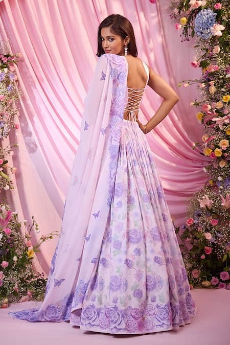 Label Priyanka Kar Floral Hand Embroidered Lehenga Set 