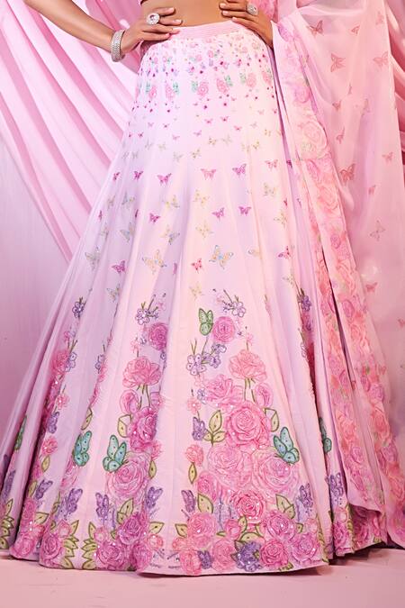 Buy Label Priyanka Kar Pink Satin, Georgette Sequins, Embroidery Plunge Neck Floral Lehenga Set Online at Aza Fashions Buy_Label Priyanka Kar_Pink Satin, Georgette Sequins, Embroidery Plunge Neck Floral Lehenga Set _Online_at_Aza_Fashions