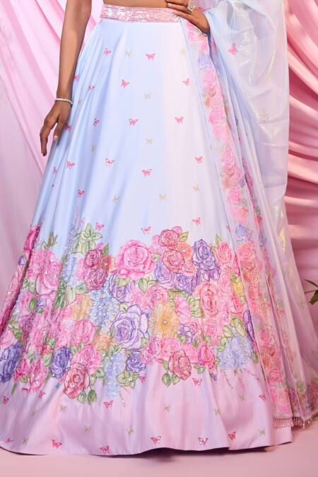 Buy Label Priyanka Kar Blue Embroidery Round Neck Floral Lehenga Set Online at Aza Fashions Buy_Label Priyanka Kar_Blue Embroidery Round Neck Floral Lehenga Set _Online_at_Aza_Fashions