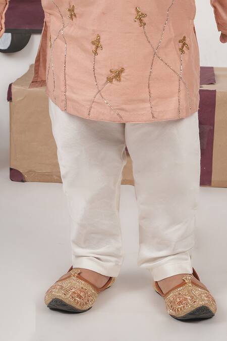 Little Brats_Pink Cotton Embroidery Aeroplan Hand Kurta Set _at_Aza_Fashions