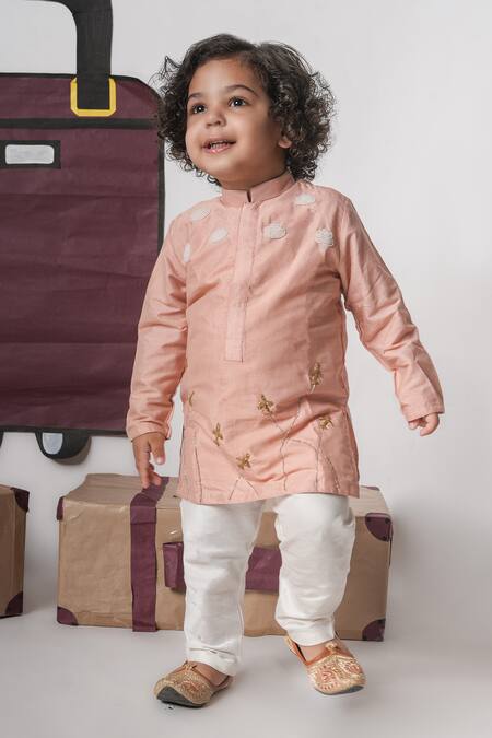 Buy_Little Brats_Pink Cotton Embroidery Aeroplan Hand Kurta Set 