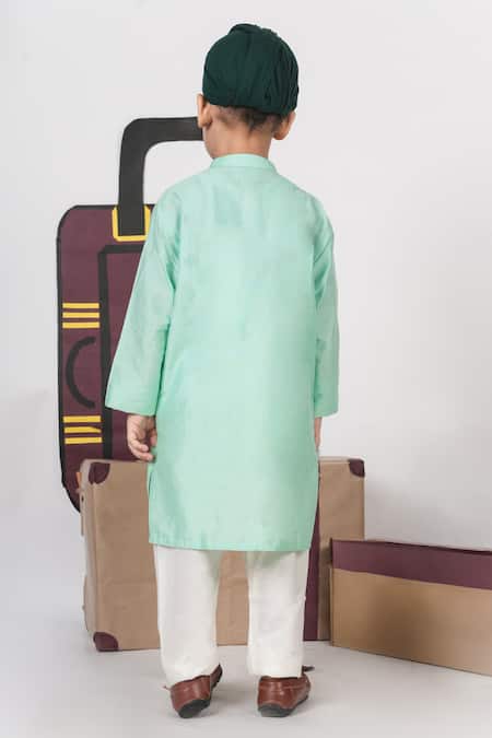 Little Brats Mint Green Aeroplanes Kurta & Pajama Set 