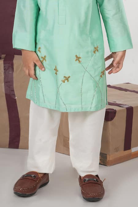 Buy_Little Brats_Mint Cotton Embroidery Green Aeroplanes Kurta And Pajama Set 