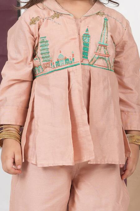 Buy_Little Brats_Pink Cotton, Silk Embroidery Onion Travel Theme Cord Set _Online_at_Aza_Fashions