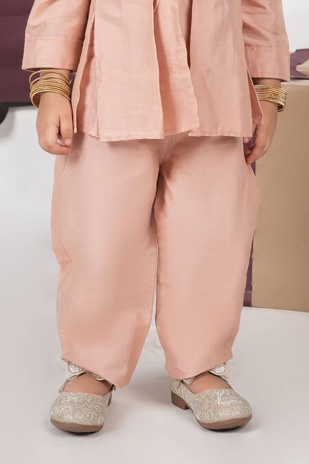 Little Brats_Pink Cotton, Silk Embroidery Onion Travel Theme Cord Set _at_Aza_Fashions