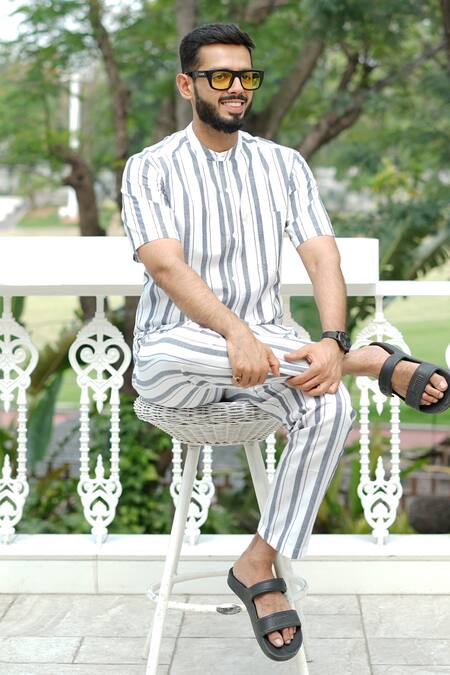 Buy_RAAS LIFE_White Cotton Blue Stripe Coord Set _Online_at_Aza_Fashions