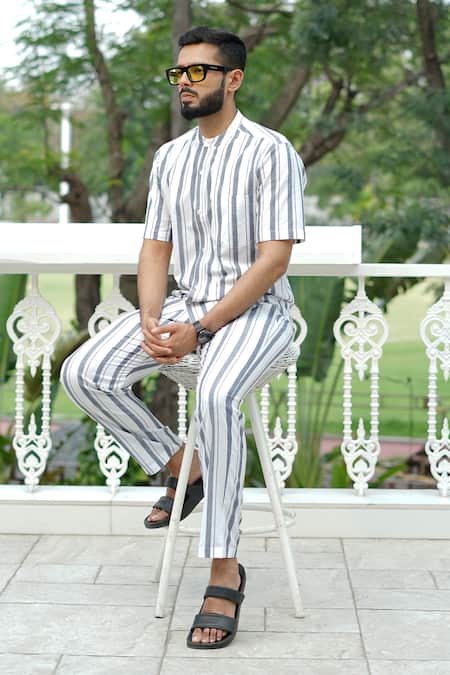 Raas Life White Cotton Blue Stripe Coord Set 