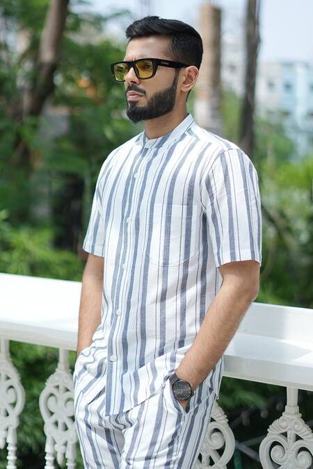RAAS LIFE_White Cotton Blue Stripe Shirt _Online_at_Aza_Fashions
