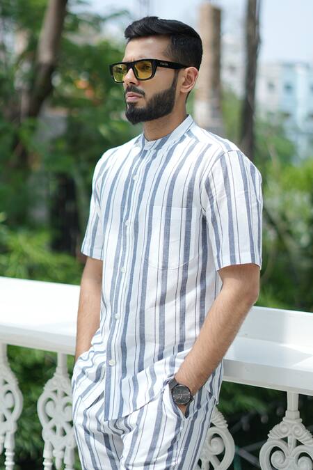 Buy_RAAS LIFE_White Cotton Blue Stripe Trouser _Online_at_Aza_Fashions