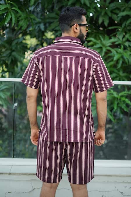 RAAS LIFE Burgandy Stripe Shirt & Shorts Coord Set 