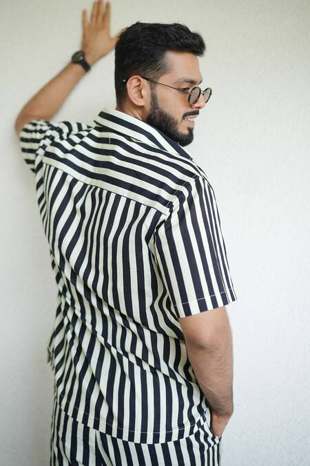 RAAS LIFE_Black Linen, Cotton Stripe Coord Set _Online_at_Aza_Fashions