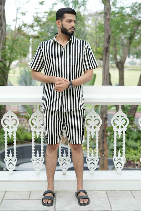 Raas Life Black Linen, Cotton Stripe Coord Set 