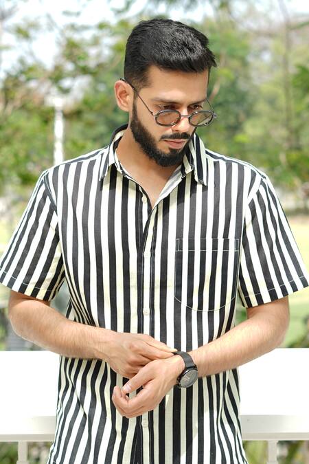 RAAS LIFE_Black Linen, Cotton Stripe Coord Set _at_Aza_Fashions