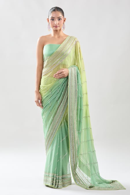 Anushree Reddy_Green Sequins Embroidered Saree With Unstitched Blouse_Online_at_Aza_Fashions