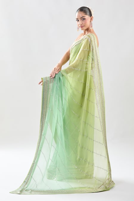Buy_Anushree Reddy_Green Sequins Embroidered Saree With Unstitched Blouse_Online_at_Aza_Fashions