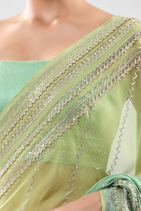 Shop_Anushree Reddy_Green Sequins Embroidered Saree With Unstitched Blouse_Online_at_Aza_Fashions