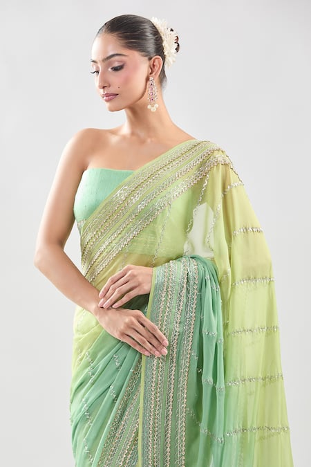 Anushree Reddy_Green Sequins Embroidered Saree With Unstitched Blouse_at_Aza_Fashions