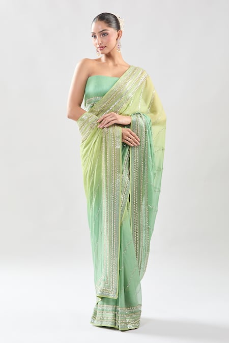 Buy_Anushree Reddy_Green Sequins Embroidered Saree With Unstitched Blouse